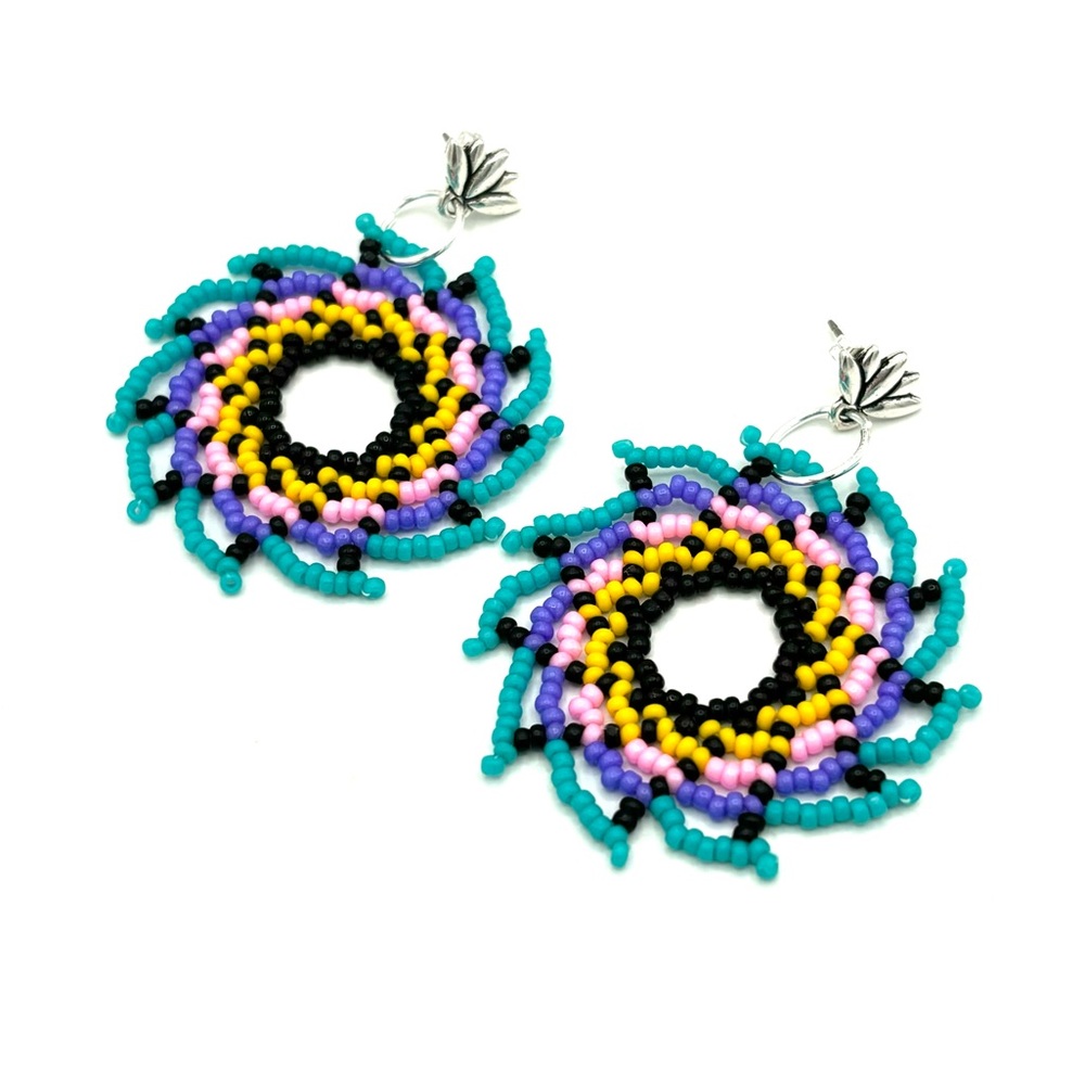 HAND CRAFTED Colorful Hurricane Beaded Chunky Earrings